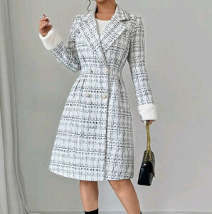 Women's Plaid Lapel Collar Long Sleeve Metal Double Breasted Elegant jacket